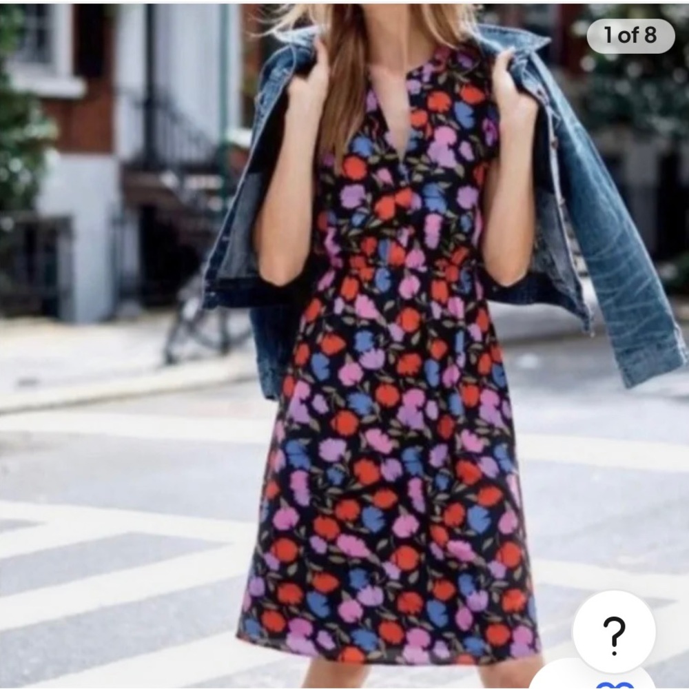 J. Crew Painted Pansy Floral Silk Flutter Sleeve Dress Size 8